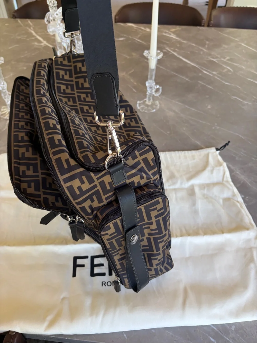 Fendi Beige and Black FF Logo Baby Bag